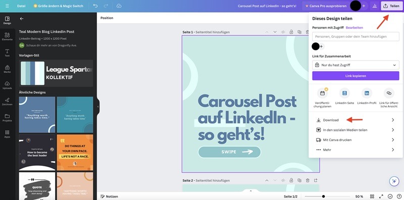 LinkedIn Carousel in Canva erstellen Screenshot 7